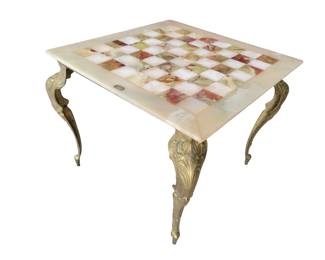 Vintage Italian Marble Chess Table and Pieces