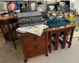 Nesting tables. File cabinet. 