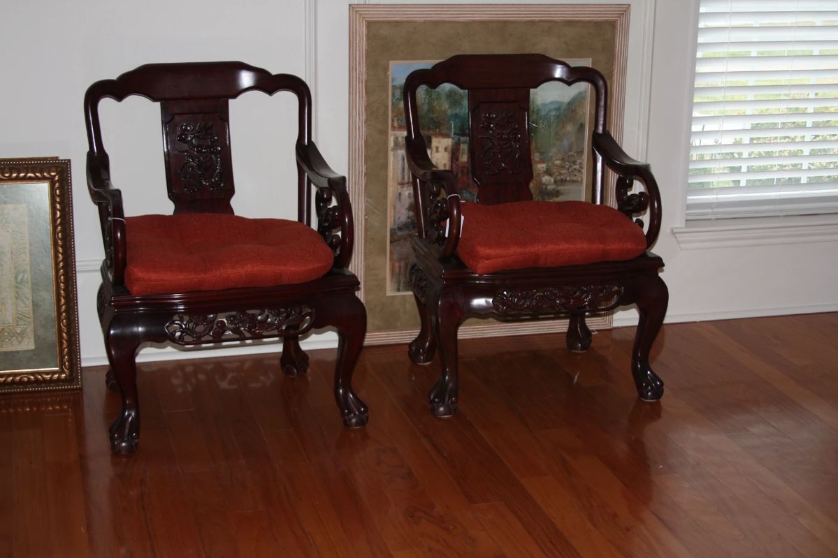 Pair of Rosewood Asian arm chairs