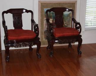 Pair of Rosewood Asian arm chairs