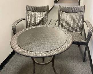 Outdoor patio table 28 x 30 x 30 in with 2 armed chairs