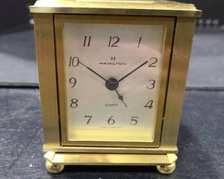 Hamilton brass weather station clock, barometer, hygrometer, thermometer, swivel base, 4 in. tall purchased from Barriers