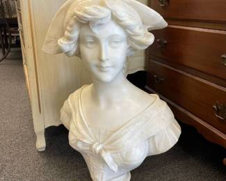 Adolfo Cipriani signed 19th Century carved alabaster statue of woman 27 in tall Extremely Heavy 2 Pieces