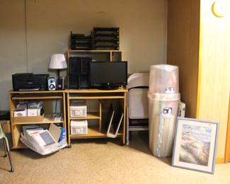 Monitor, Lamps, Speakers, Office Supplies, Wrapping Paper, Art Beach Scene