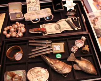 Belt Buckles, Military Items, Watches, Necklaces