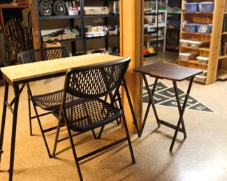 Wood Top Folding Work Table, TV Trays, 2 Folding Chairs