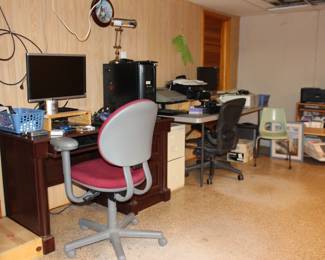 Desk, Office Chair, Computer, Table, Sentry Safe