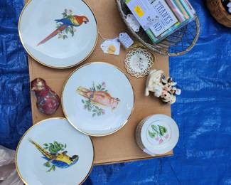 antique bird plates and porc items 