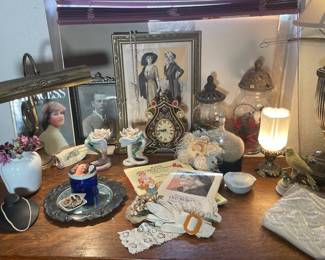 Various Vintage Women's Collectables and lamps, F&F Candlesticks