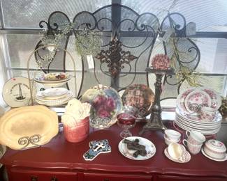 McCoy Cookie Jar, Various Dishes and Glassware, Piano Stool feet, Fireplace Screen
