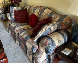 Cream/ Navy and Burgundy floral couch. Excellent condition.