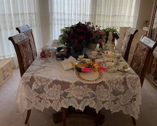 Dining table with six chairs.