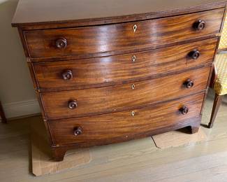$740. Beautiful four drawer chest.  small veneer piece missing.  A close up is in the next photo.  The chest is 48"w x 23.5"d x 41.75"h.  Presale available starting at 9 am sharp until 4pm Thursday.  Click message icon for instructions. 
