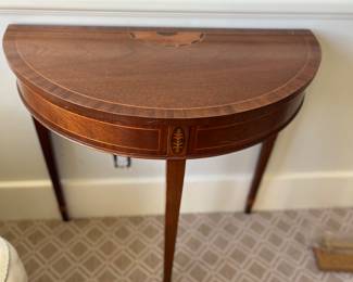 $300. Baker demi-lune table.  29"w x 14"d x 29"h.   Inlay detailing.  Presale available starting at 9 am sharp until 4pm Thursday.  Click message icon for instructions.