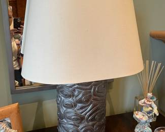 $900. Online purchase available starting at 9 am sharp until 4pm Thursday.  Click message icon for instructions.  Pair of silver tone table lamps with linen shades. 29”h and shade size in 21” X 13”. Originally $1,100 each.  Not on site.