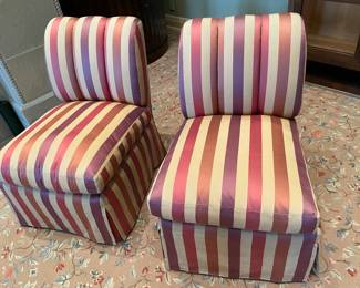 $1200. Online purchase available starting at 9 am sharp until 4pm Thursday.  Click message icon for instructions.  Braunschweig & Fils upholstered armless slipper chairs. 24”w X 26”d X 32.5”h. Originally $4,000 .  These are not onsite.