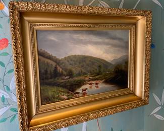 $160  Antique oil in a gilded frame.  25.5"w x 3"d x 19.5"h. Presale available starting at 9 am sharp until 4pm Thursday.   Click message icon for instructions.