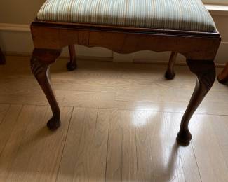 $290 Lovely antique chippendale ottoman with some veneer missing on the sides.  Fortuny upholstery.  23" x 17.5" x 19"h.  Presale available starting at 9 am sharp until 4pm Thursday.  Click message icon for instructions.  