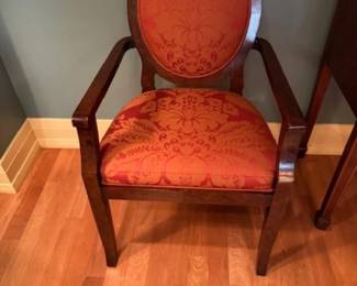 $4000.  Set of 12 William Switzer dining room chairs. Two captain's and ten side chairs.   Olive wood veneer frame in a dark French polish finish. Custom upholstery. Originally $12,000 . Chairs measure 21”w X 24”d x 39”h. Onnline purchase available starting at 9 am sharp until 4pm Thursday.   Click message icon for instructions.   These are not onsite. 