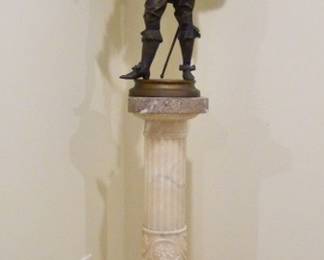 Huge Bronze Cavalier on Carved Marble Pedestal  About 7 ft tall