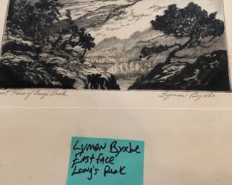 1 of a number of etchings by Lyman Byxbe "East Face Long's Peak"