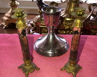 Pair of very small Russian Rodonite candlesticks 