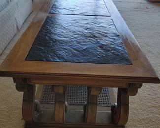 1980's - 8'foot (3) section slate top/wood coffee table