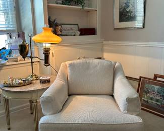 Antique lamp, Club chair on wheels