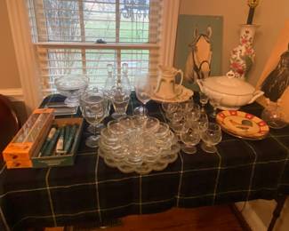Crystal Egg Plates, Serving Items Etc