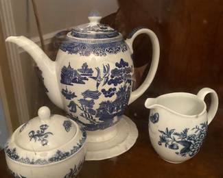 Blue Widow Tea Pot Creamer and Sugar Bowl