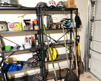 helmets roller blades tools, landscaping equipment 