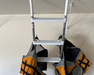 boat ladder with fishing life jackets