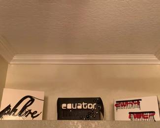 “Phloe” + “Equator” + “Why Not” by YST Mixed media collage with acrylic paint, heart mirrors, river rocks, bejeweled ribbons, rubber tubes and other found objects on canvas from repurposed cardboard boxes
Phloe Size: 7.5” H x 10” W inspired by phloem from the botany world, the vascular tissue in plants that conducts sugars and other metabolic products downward from the leaves
Equator and Why Not Size: 5.5” H x 10” W inspired by creating level playing fields and warm, cozy environments and living in the moment
