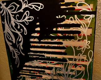 “I Spy” by multimedia artist and designer Phillip Clark under art moniker Blue Lucy. Acrylic and marker on wood canvas from 2008
Size: 12” H x 12” W
