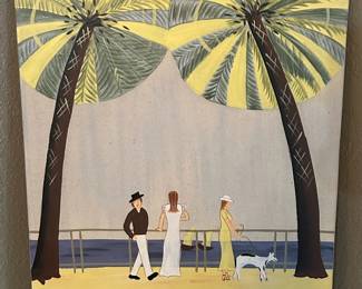 Acrylic on canvas stretched over and stapled to a solid wood professional frame
Translation: The French Riviera All Year Long
Size: 20” H x 16” W 
