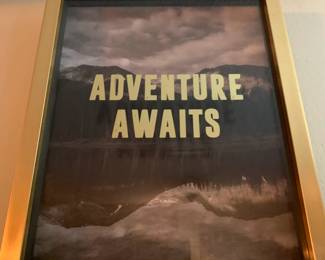 Glass plaque. Black and white photograph of a river and mountain scene in gold painted professional frame with gold lettering
Size: 15” H x 12” W 
