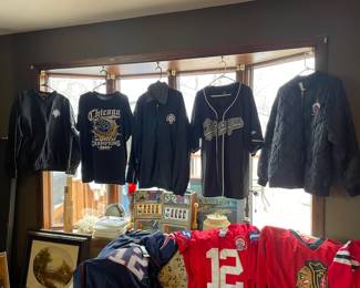 Lots of jerseys and white Sox clothes hockey