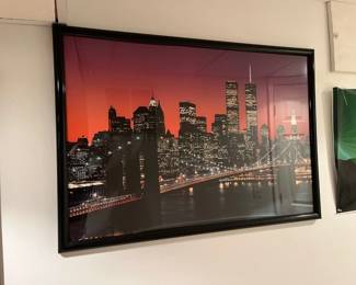 twin towers nyc skyline poster at night