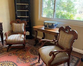 Antique Upholstered Armchair & Armchair Rocker