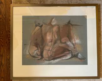 Framed Original Conte Crayon / Chalk on Paper Nude Signed