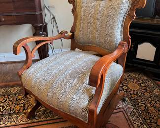 Antique Upholstered Armchair Rocker