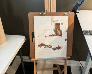 Art Easel with Unfinished Painting by Leslie Dunlap