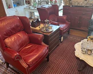 Classic Leather Red Wing Chairs & Ottoman