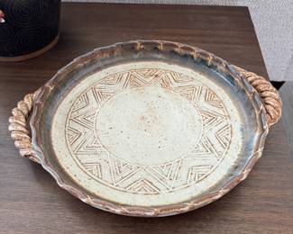 Pottery Art Handled Round Tray