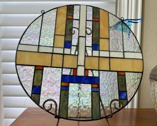 Mid Century Modern Stained Glass Wall Hanging