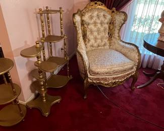 Tiered gold shelving 