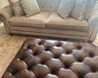 Excellent condition sofa, rolling leather ottoman 
