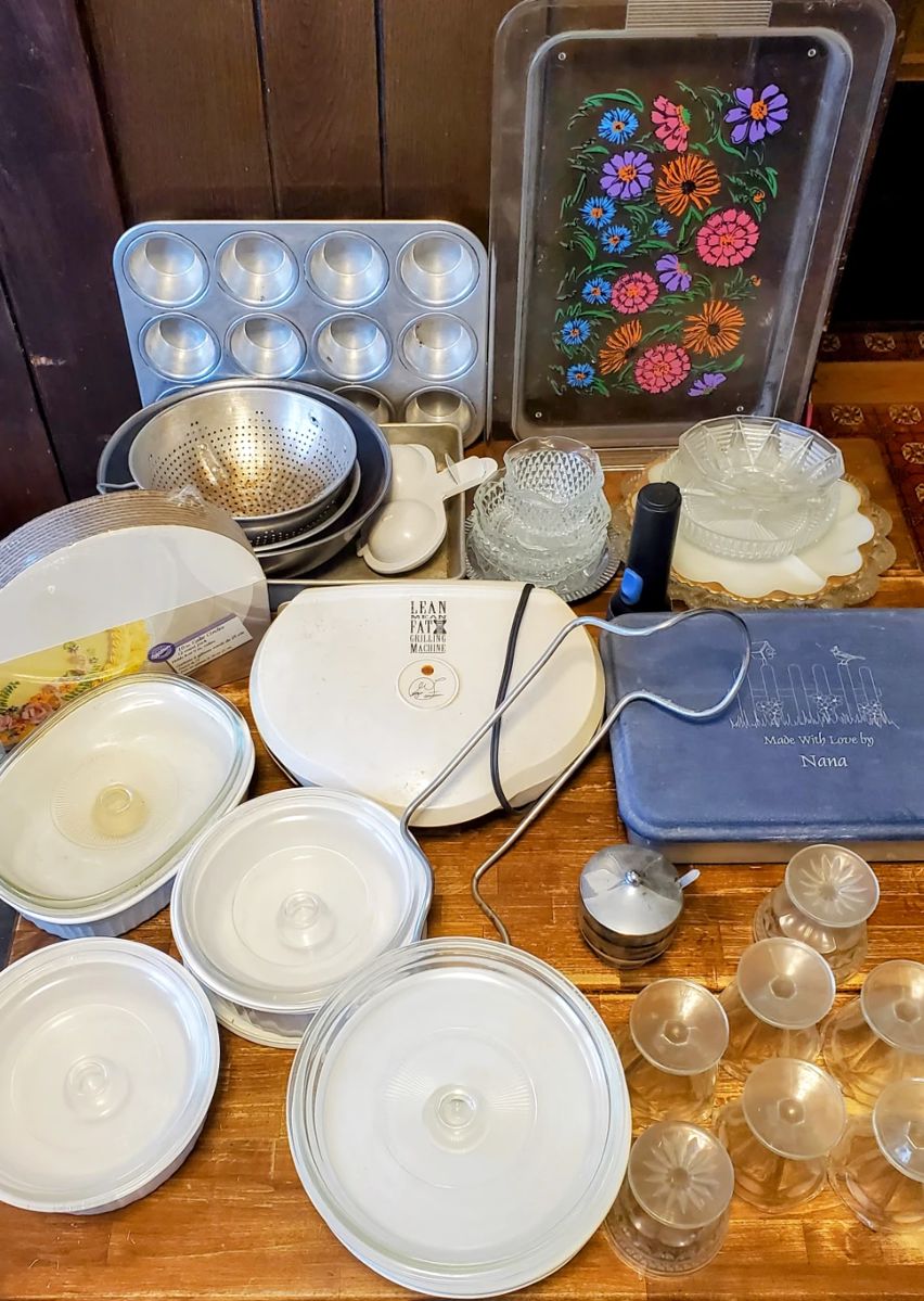 Corningware dishes!  Lots of pans and glassware!