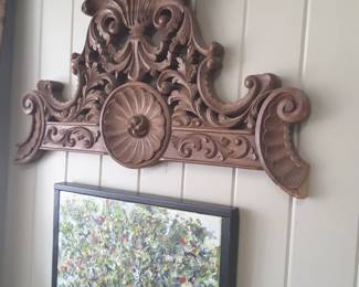 Find painting by homeowner, Betty Drury!           
  Accented by a European carved accent piece, great looking!