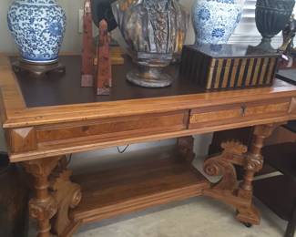 Gorgeous antique Eastlake Walnut desk with leather inlay top!